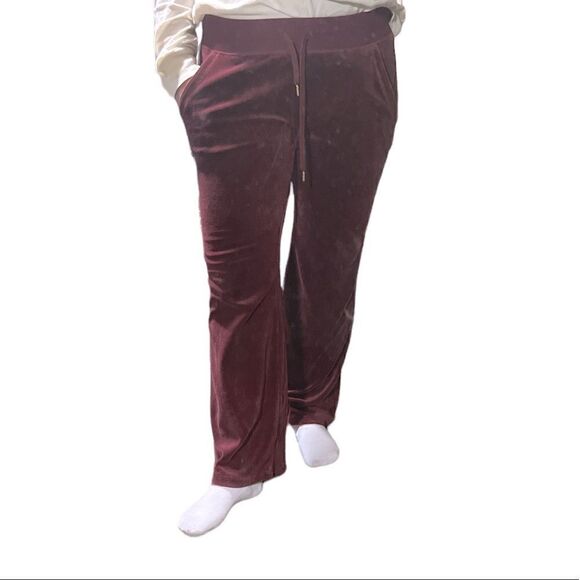 Michael Kors Maroon Crushed Velvet Wide Leg Drawstring Pants - Picture 1 of 6